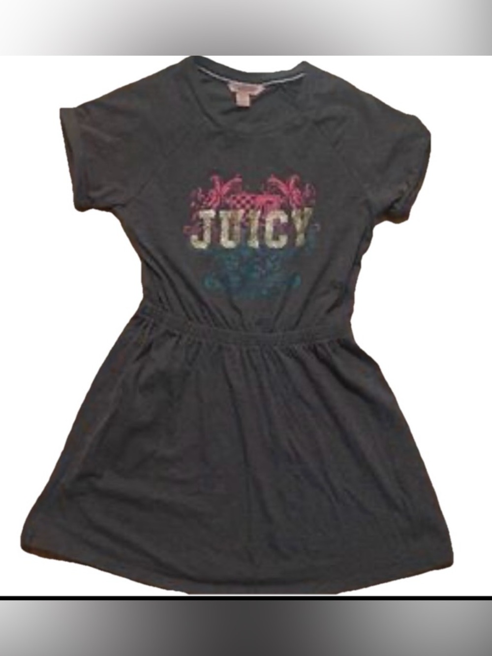 Juicy Couture Girls Short sleeve Jersey Tee Dress Cinch Waist Sz 8/10  Grey Pink